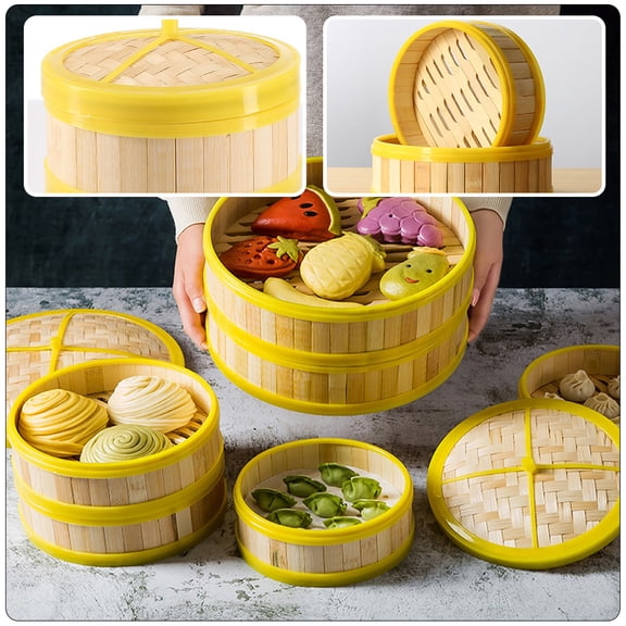 NICEXMAS Steamer Basket Set with Lid, Natural Steamer for Kitchen Cooking, Use, Easy to Clean