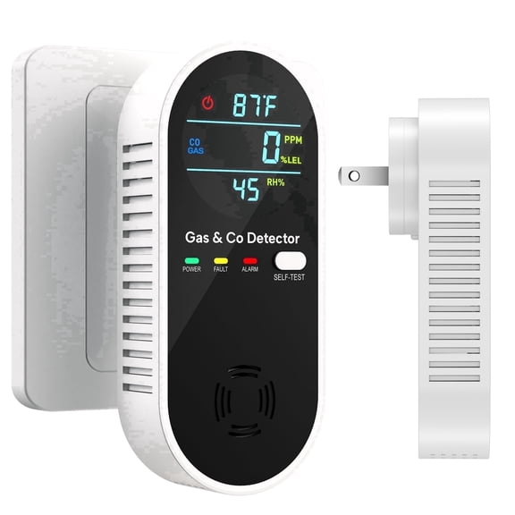 LUXY SONIC 4-in-1 Combustible Gas & C O Detector with Temperature and Humidity Display, Plug-in Portable Gas Leak Alarm for Home, Apartment, Hotel, Camping, RV(1 Pack)