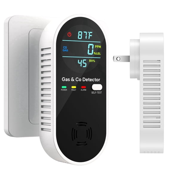 NICGOL 4-in-1 Combustible Gas & C O Detector with Temperature and Humidity Display, Plug-in Portable Gas Leak Alarm for Home, Apartment, Hotel, Camping, RV(1 Pack)
