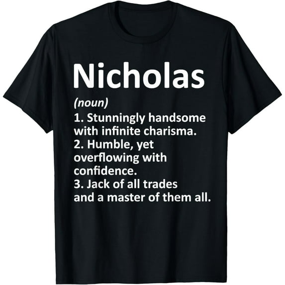 NICHOLAS Definition Personalized Name Funny Birthday Gift T-ShirtMen and women, Black T-shirt, size: Extra large