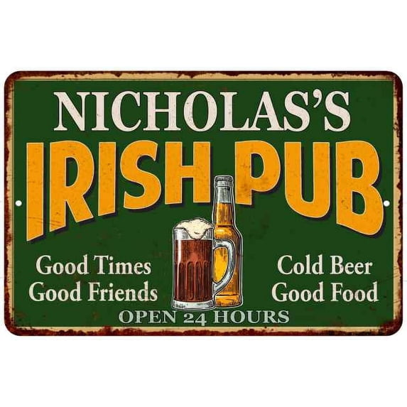 NICHOLAS'S Irish Pub Beer Metal Sign Bar Decor 8x12 208120013067