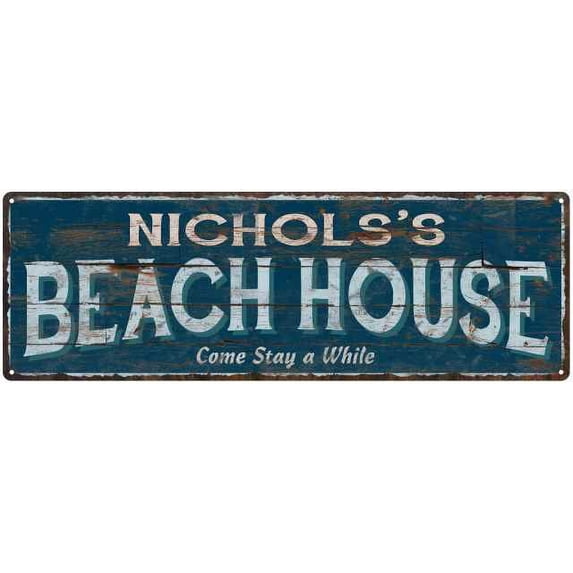 NICHOLS'S Beach House Blue Rustic Cabin Home Decor 6x18 Metal 206180026174