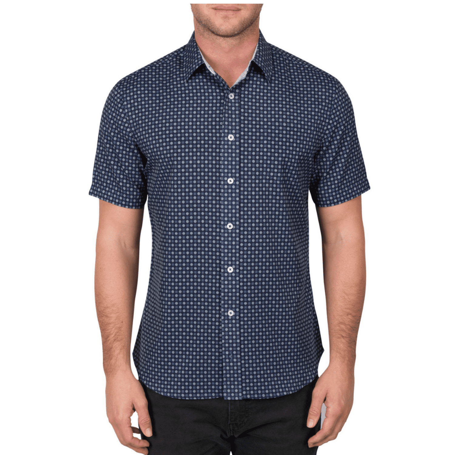 NICK GRAHAM Men's Performance Stretch Short Sleeve Woven Shirt in Navy ...