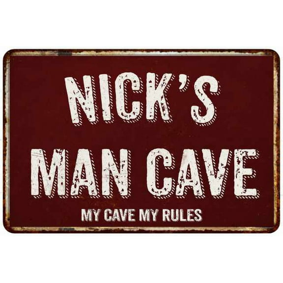 NICK'S Man Cave Red Grunge Gift Sign Metal 12x18 Decor 208120003095