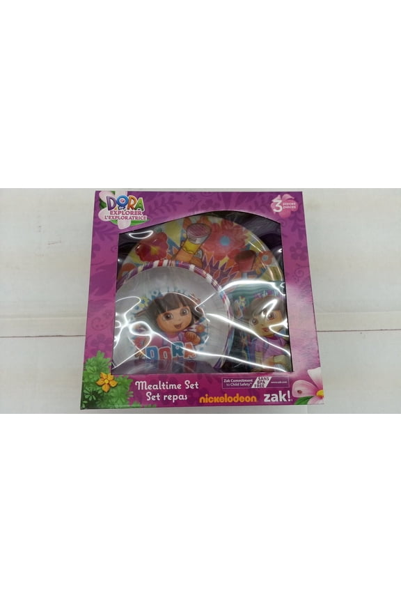 NICKELODEON ZAK DORA THE EXPLORER KID 3 PIECES DINNERWARE MEALTIME SET