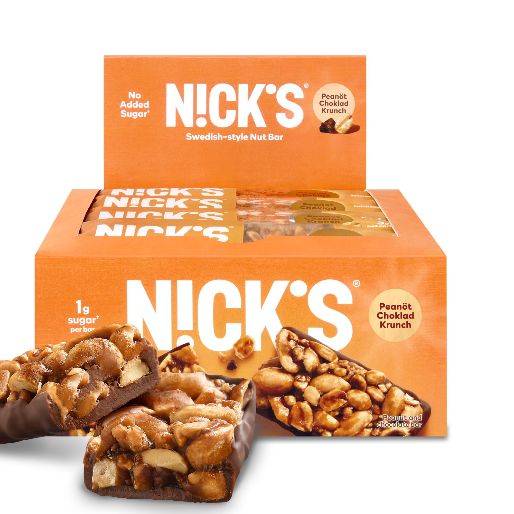 NICKS Nut Bar Chocolate Peanut crunch Keto Snack 3g Net Carbs 180 Calories No Added