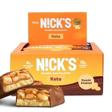 NICKS Protein Bars Chocolate Peanut | 15g protein | 200 calories | Low Carb Keto Friendly Snacks No Added Sugar (Multipack 12 bars x 50g)
