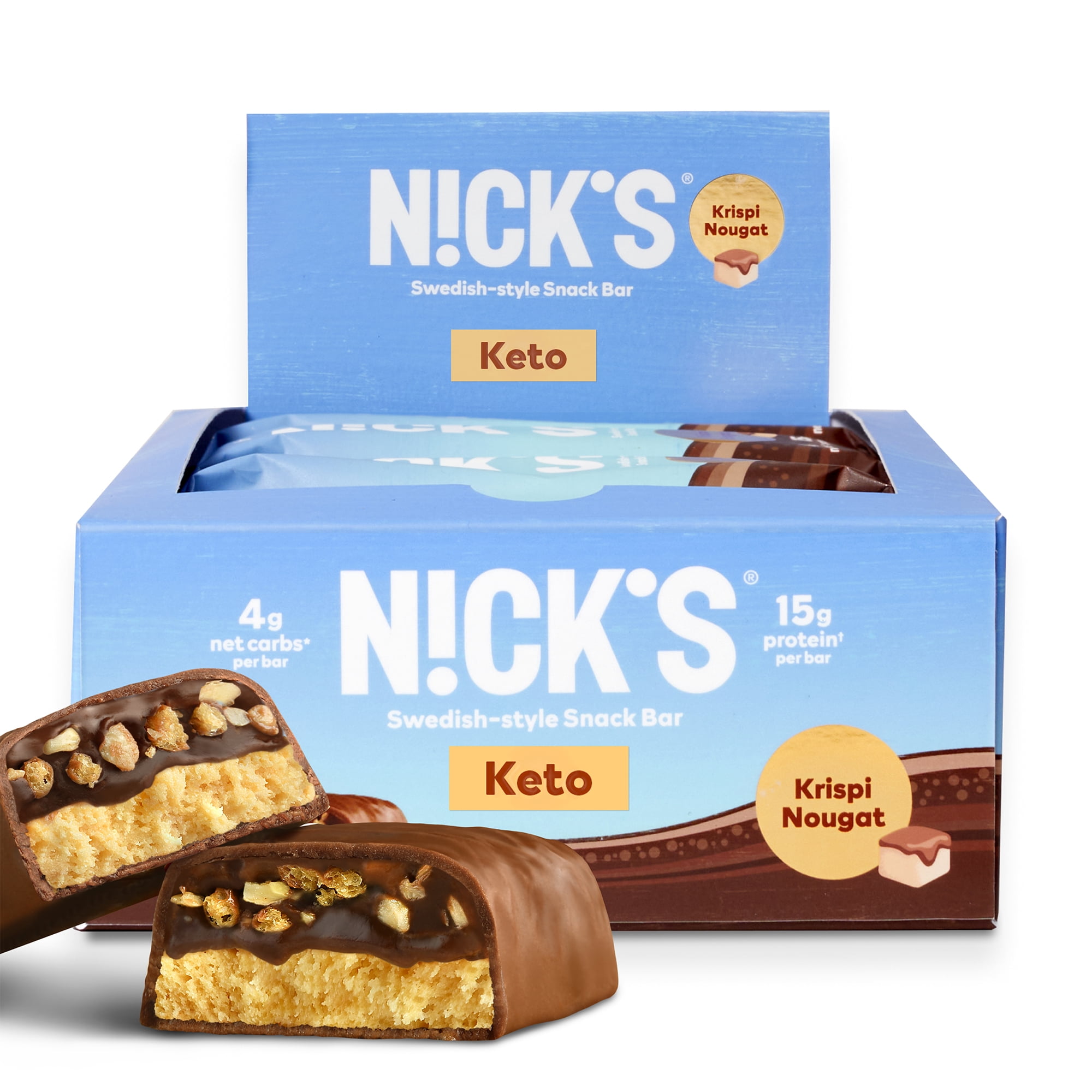 NICKS Protein Bars Crispy Nougat 15g protein 170 calories Low