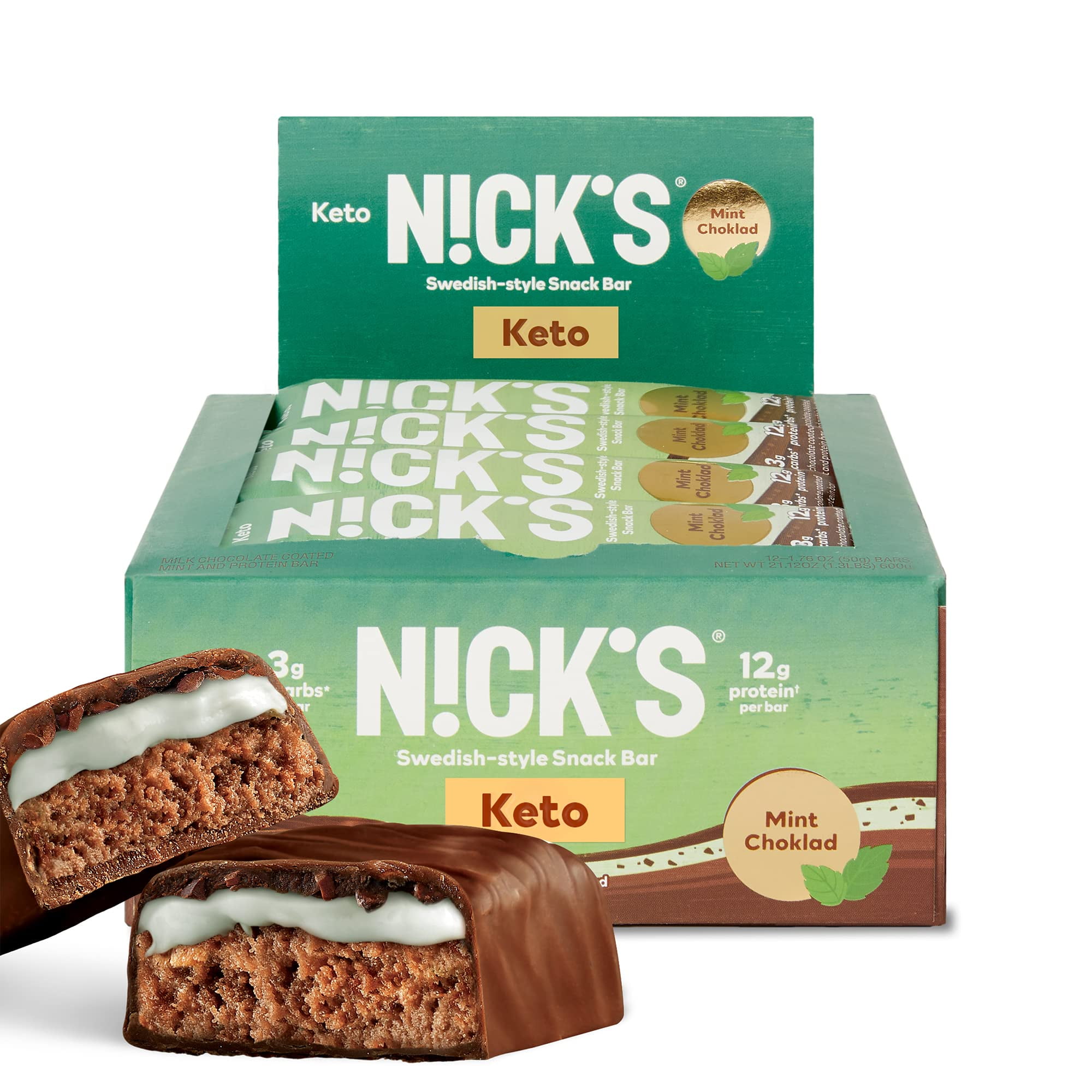 NICKS Protein Bars Mint Chocolate 12g protein 170 calories Low