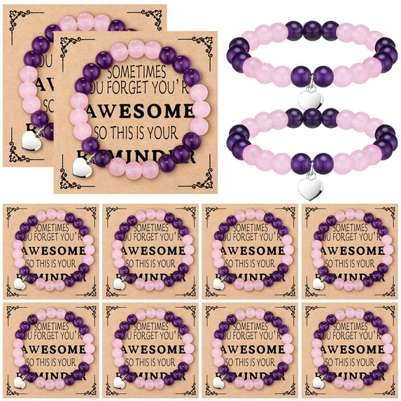 NICKSUN 12 Pieces Inspirational Natural Stone Gifts Sweet Heart Beaded Bracelets with Cards Gifts