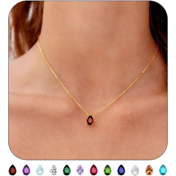 NICKSUN 18K Gold Plated Birthstone Necklace for Women Dainty Diamond Teardrop Necklaces Emerald Green CZ Pendant Necklace Birthday Gift for Women Jewelry