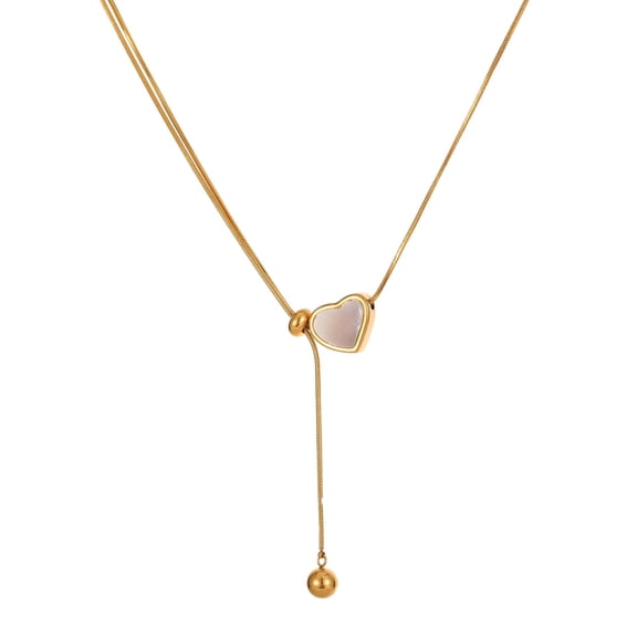NICKSUN 18K Gold-Plated Stainless Steel Heart Mother-of-Pearl Y-Style Necklace - Elegant Adjustable Lockbone Chain for Women