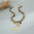 thumbnail image 1 of NICKSUN 18K Gold Plated Stainless Steel Leopard Fabric Woven Heart Pendant Necklace, Trendy Mixed Chain Retro Clavicle Jewelry for Women, 1 of 7