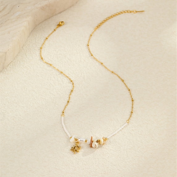 NICKSUN 18K Gold Plated Stainless Steel Ocean Beach Charm Necklace, Dopamine Colorful Enamel Starfish Seashell Daisy Pendant Necklace, Summer Vacation Boho Coastal Clavicle Jewelry for Women