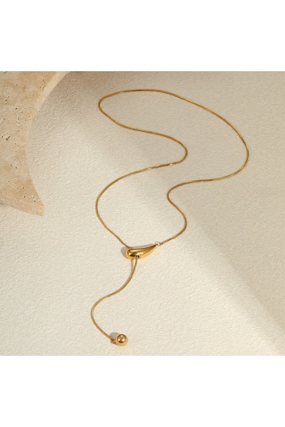 18K Gold-Plated Stainless Steel Snake Chain Long Y-Style Necklace - Minimalist & Elegant Lockbone Chain for Women