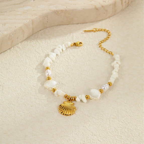 NICKSUN 18K Gold-Plated Stainless Steel Starfish & White Shell Lockbone Necklace - Coastal-Inspired Minimalist Chain for Women