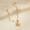 thumbnail image 1 of NICKSUN 18K Gold-Plated Stainless Steel Starfish & White Shell Lockbone Necklace - Coastal-Inspired Minimalist Chain for Women, 1 of 4