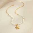thumbnail image 1 of NICKSUN 18K Gold-Plated Stainless Steel Starfish & White Shell Lockbone Necklace - Coastal-Inspired Minimalist Chain for Women, 1 of 4