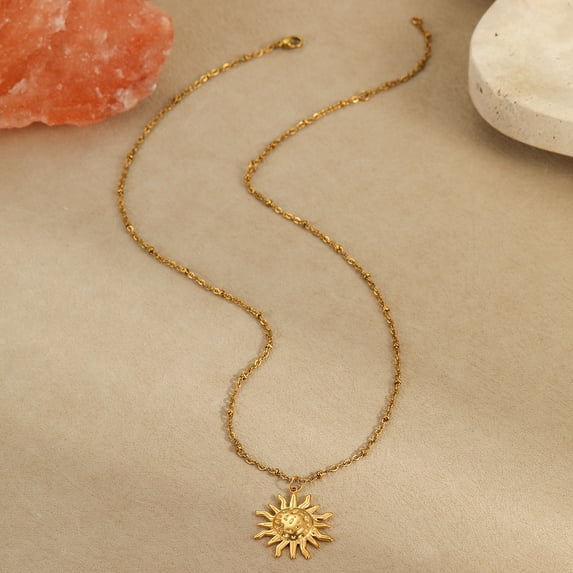 NICKSUN 18K Gold-Plated Stainless Steel Sun Pendant Choker Necklace, Chic Minimalist Lockbone Jewelry for Women