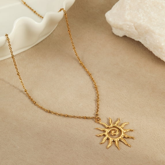 NICKSUN 18K Gold-Plated Stainless Steel Sun Pendant Choker Necklace, Chic Minimalist Lockbone Jewelry for Women