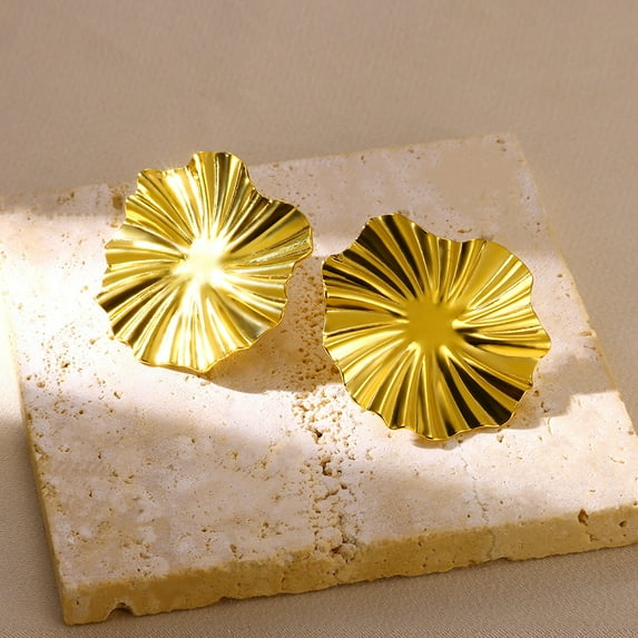 NICKSUN 18K Gold Plated Statement Earrings For Women Geometric Texture Vintage Flowers Earring Large Stud Earrings Hypoallergenic Stud