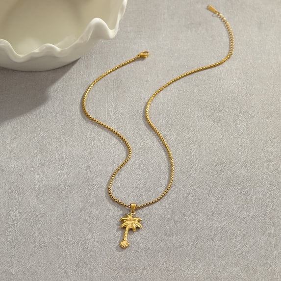 NICKSUN 18K Gold & Silver Plated Stainless Steel Pendant Necklace, Tropical Palm Tree Mermaid Tail Mushroom Charm Clavicle Necklace, Minimalist Summer Beach Vacation Jewelry for Women