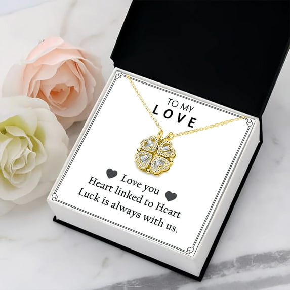 NICKSUN 2 in 1 Four Leaf Clover Charm Lucky Necklace Heart Crystal Pendant Necklace Link Valentine's Day Jewelry Gift for Women