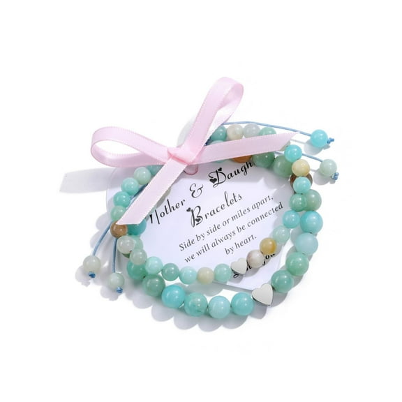 NICKSUN 2pcs Mother Daughter Bracelets, Natural Healing Crystal Stone Beaded Bracelet Adjustable for Mom Mother Daughter Mother's Day Gifts Jewelry