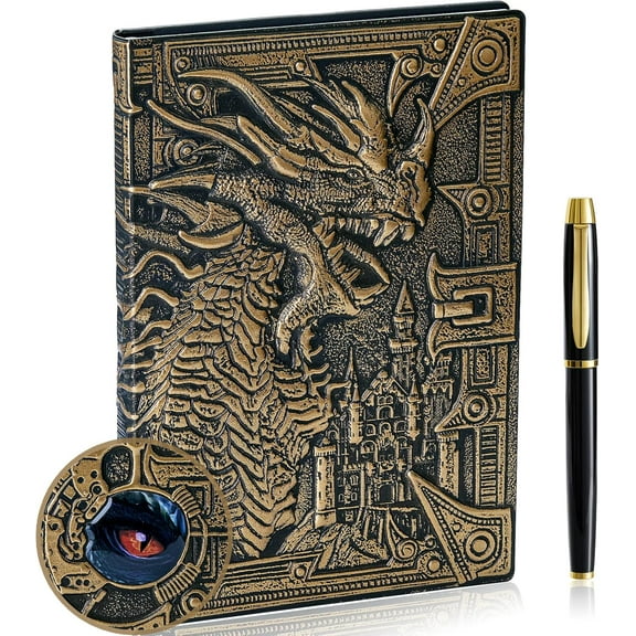NICKSUN 3D Dragon Embossed Journal Writing Notebook with Pen Set, Hardcover Journal Handmade Daily Notepad Travel Diary, Gift for Men&Women