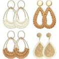 thumbnail image 1 of NICKSUN 4 Pairs Handmade Raffia Rattan Bohemian Round Drop Dangle Earrings for Women, Boho Statement Cute Fun Hoop Earrings Set, 1 of 8