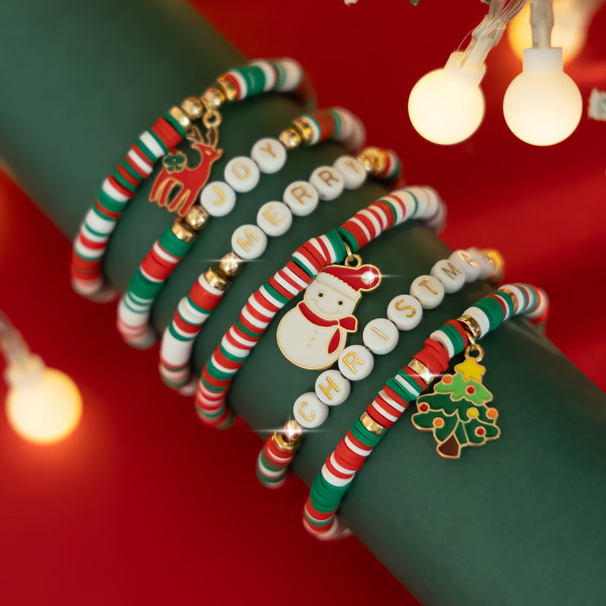 NICKSUN 6‑Pack Christmas Heishi Bead Stretch Bracelet Set, Holiday ...