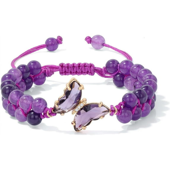 NICKSUN Amethyst Bracelet For Women Anxiety Amethyst Beaded Bracelets Butterfly Charms Healing Stone Layered Bracelet Gifts For Women