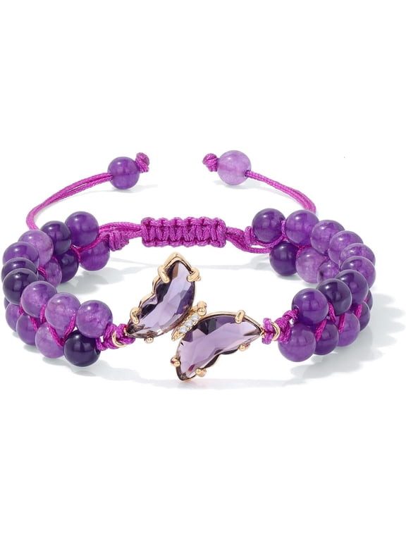 Amethyst Bracelet For Women Anxiety Amethyst Beaded Bracelets Butterfly Charms Healing Stone Layered Bracelet Gifts For Women