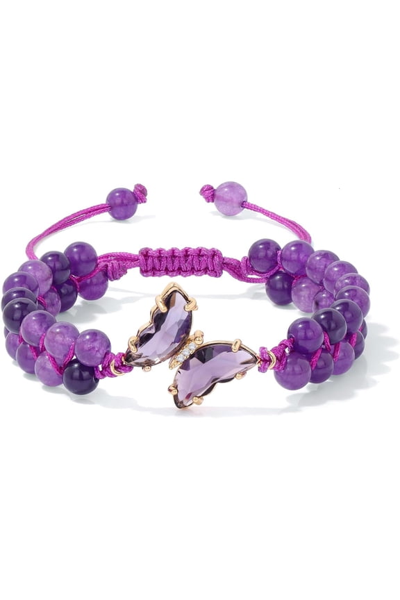 Amethyst Bracelet For Women Anxiety Amethyst Beaded Bracelets Butterfly Charms Healing Stone Layered Bracelet Gifts For Women