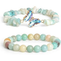 NICKSUN Amethyst Bracelet For Women Anxiety Amethyst Beaded Bracelets Butterfly Charms Healing Stone Layered Bracelet Gifts For Women