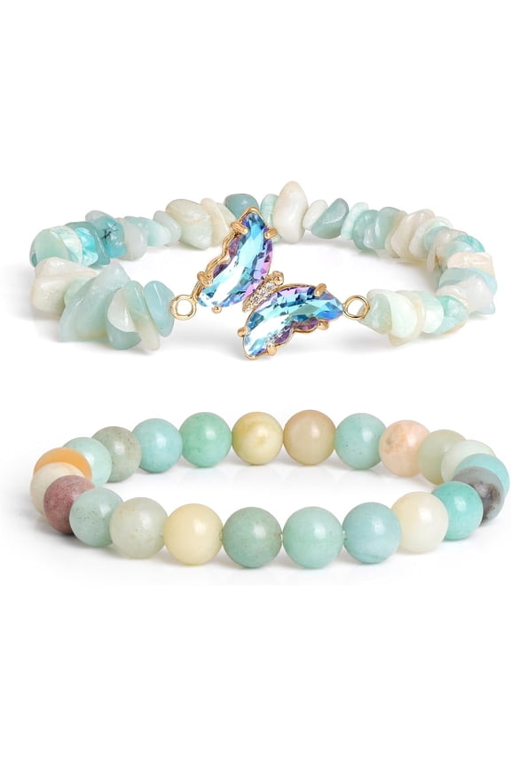 Amethyst Bracelet For Women Anxiety Amethyst Beaded Bracelets Butterfly Charms Healing Stone Layered Bracelet Gifts For Women