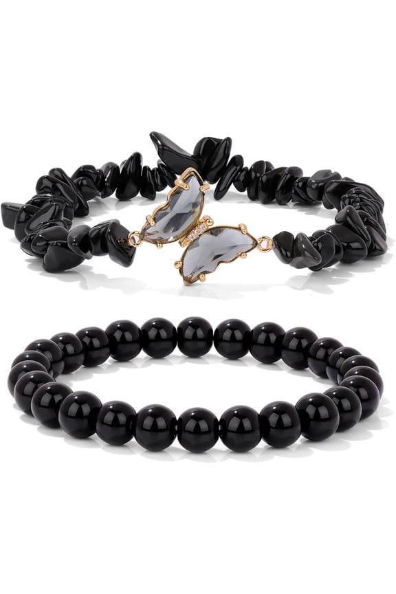 Amethyst Bracelet For Women Anxiety Amethyst Beaded Bracelets Butterfly Charms Healing Stone Layered Bracelet Gifts For Women