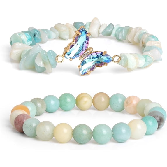 NICKSUN Amethyst Bracelet For Women Anxiety Amethyst Beaded Bracelets Butterfly Charms Healing Stone Layered Bracelet Gifts For Women