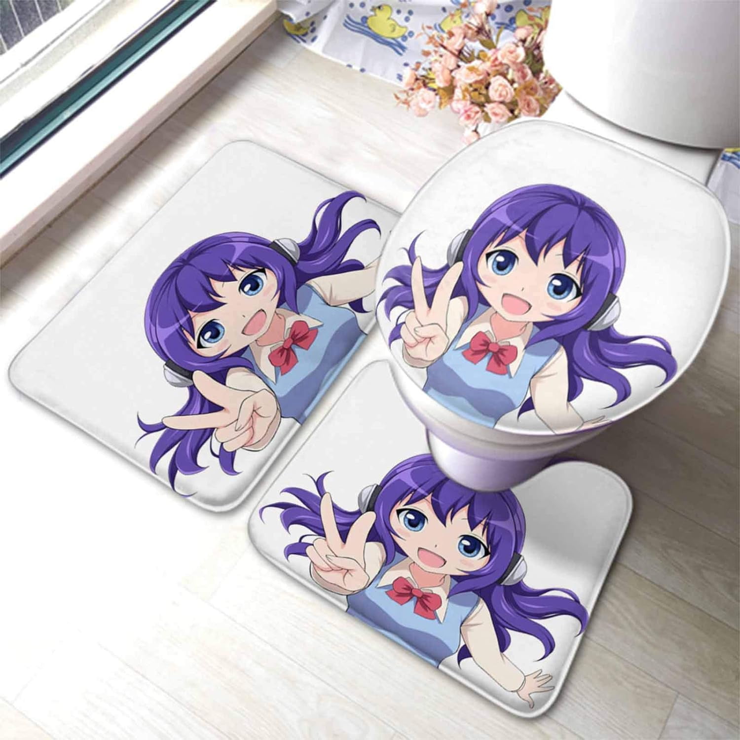 NICKSUN Anime Girl Bathroom Rugs Sets 3 Pieces, Inculding U-Shaped ...