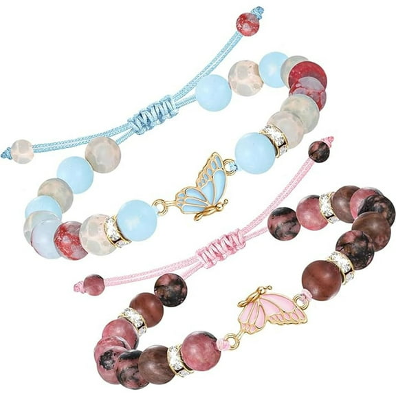 NICKSUN BFF Friendship Bracelets for 2 - Butterfly Matching Bracelets, Adjustable Natural Stone Bead Bracelets Birthday Gifts for Friends Sisters Couples Mother and Daughter