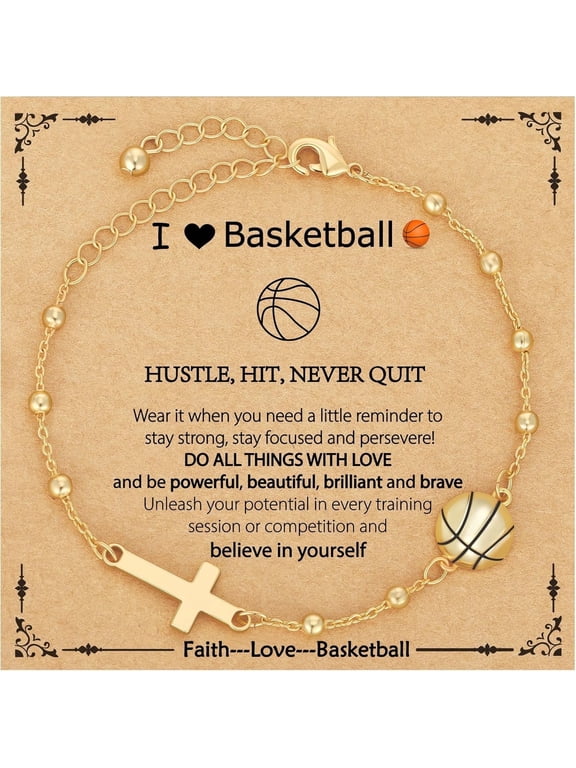 Basketball Bracelet for Girls Women, 14K Gold Plated Cross Link Chain Sport Accessories Birthday Christmas Christian Jewelry Gifts for Team Coach Players