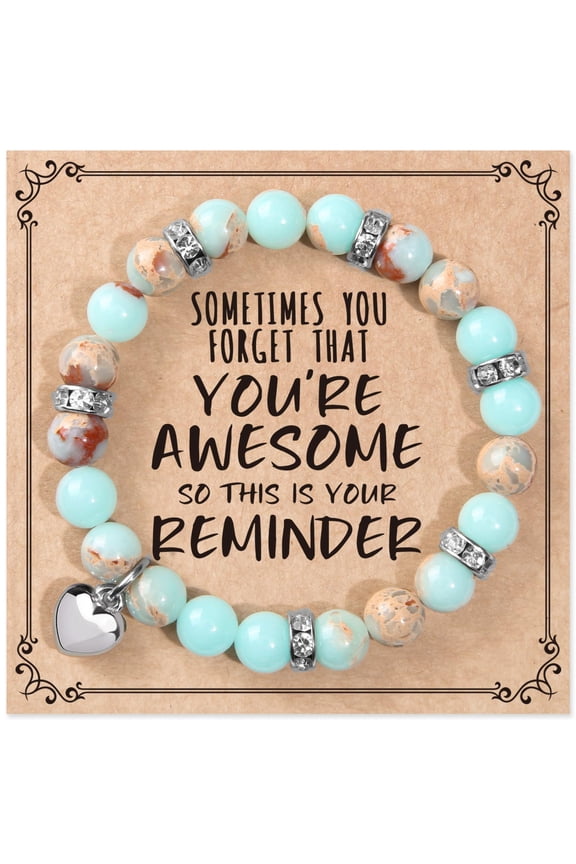 Beaded Bracelets for Women, Inspirational Heart Bracelet for Women, Natural Gemstone Love Bracelets, Trendy Jewelry Gifts for Mom, Daughter, Wife, Sister, Friend Birthday Mother's Day