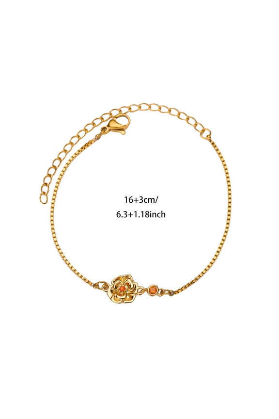 Birth Flower Bracelets, 14K Gold Plated Birth Month Floral Birthstone Charm Bracelets Wildflower Birthflower Jewelry Birthday Gifts for Women