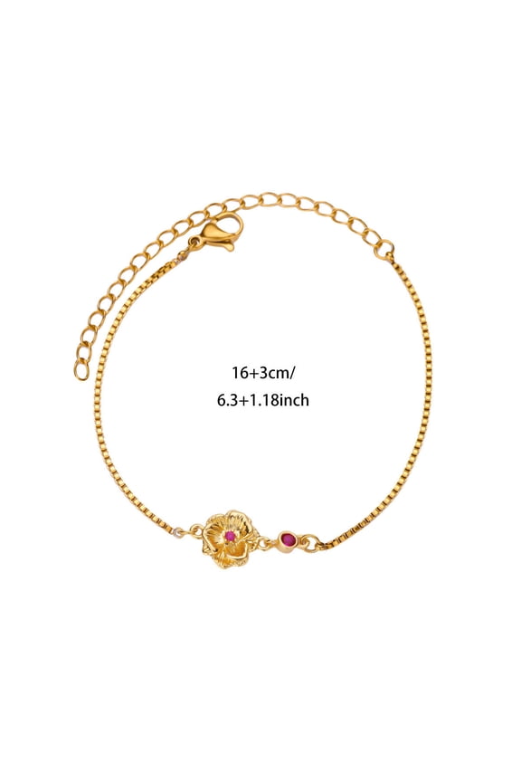 Birth Flower Bracelets, 14K Gold Plated Birth Month Floral Birthstone Charm Bracelets Wildflower Birthflower Jewelry Birthday Gifts for Women