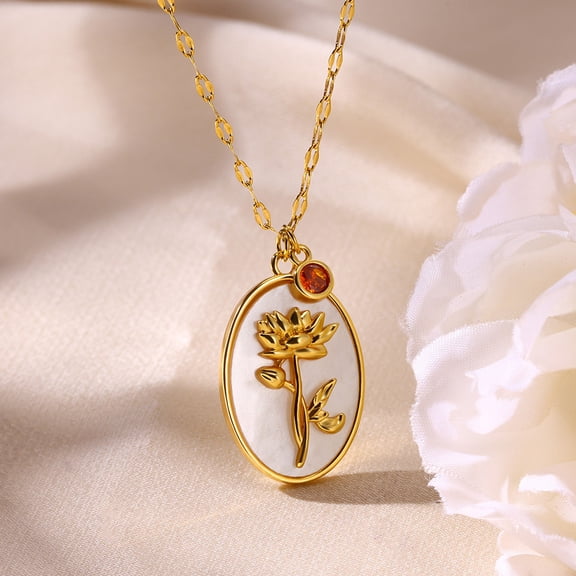 NICKSUN Birth Flower Shell Cameo Necklace with Birthstone Charms for Women: Dainty 18K Gold Plated Vintage Crystal Seashell Personalized Necklaces Aesthetic Birthday Gifts