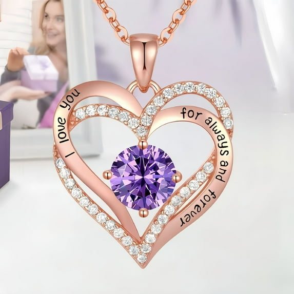 NICKSUN Birthstone Heart Women Necklaces, Birthstone Pendant Necklace, Adjustable Chain Gift Box, 12 Months Jewellery Valentines Gift For Her Wife Mom Birthday Wedding