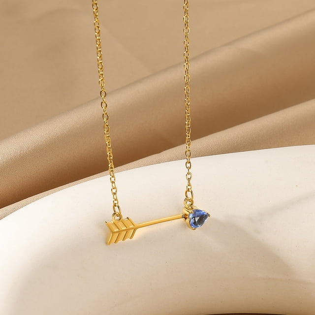 NICKSUN Birthstone Necklace for Women 18K Gold Plated Arrow through the Heart Pendant Necklace Dainty Gold Necklaces for Women Trendy
