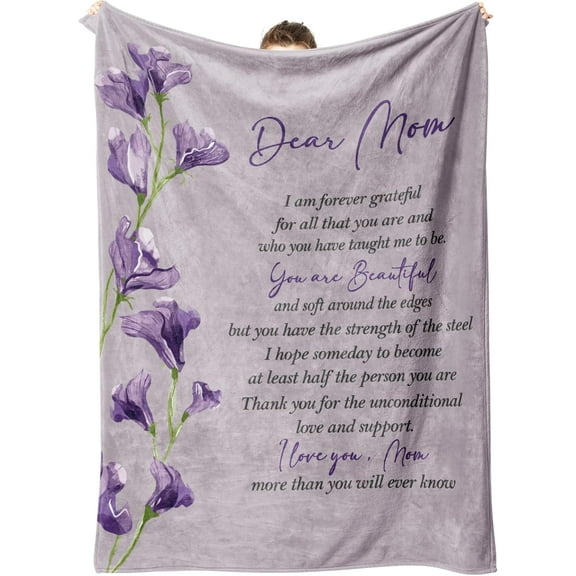 NICKSUN Blanket Gifts for Mom, Mom Blanket Printed with Words and Flower, Mother's Day Birthday Gifts from Daughter/Son, Soft Throw Blankets Presents 50" x 60"