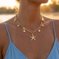 thumbnail image 1 of NICKSUN Boho Ocean Charm Necklace, 14K Gold Plated Starfish Seashell Dolphin Turtle Pendant Chain, Summer Beach Vacation Layered Statement Jewelry, 1 of 4