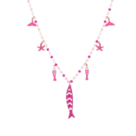 NICKSUN Boho Ocean Theme Beaded Necklace, 18K Gold Plated Stainless Steel Enamel Fish Starfish Charm Choker, 2 Colors Summer Vacation Beach Clavicle Jewelry for Women